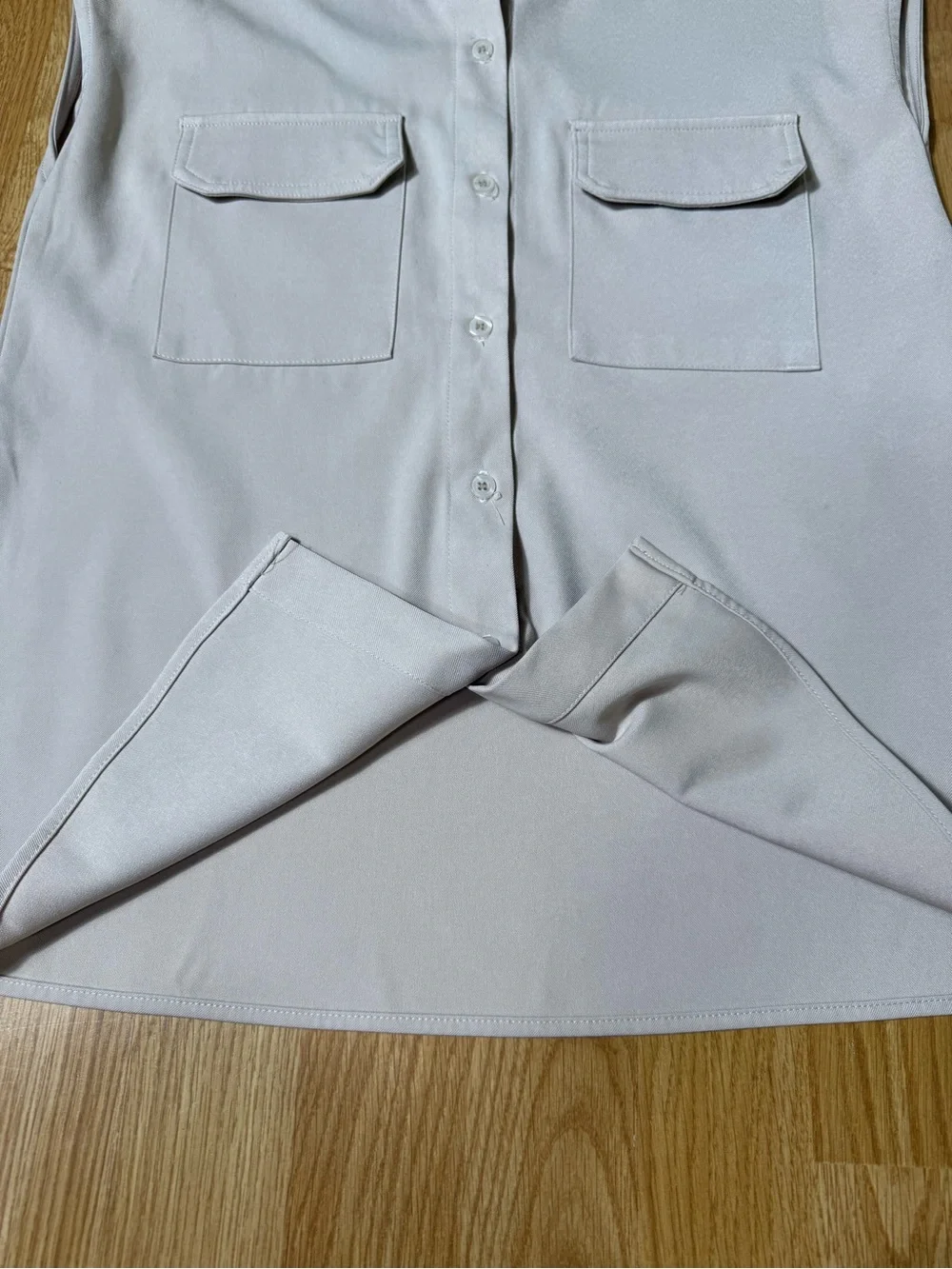 Sleeveless Pocket Shirt & Tailored Pants Set - Light Beige - Size S